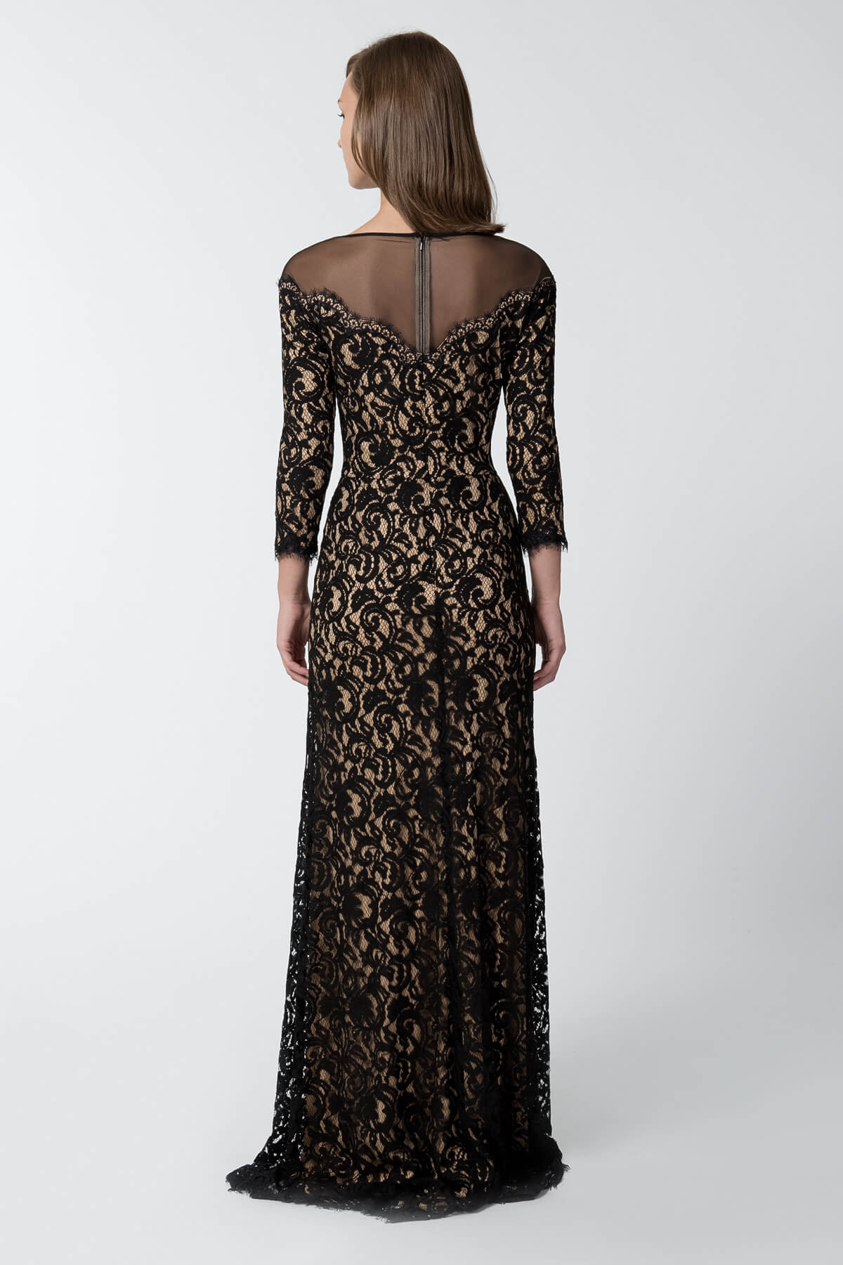 Lace Gown with Illusion Neckline