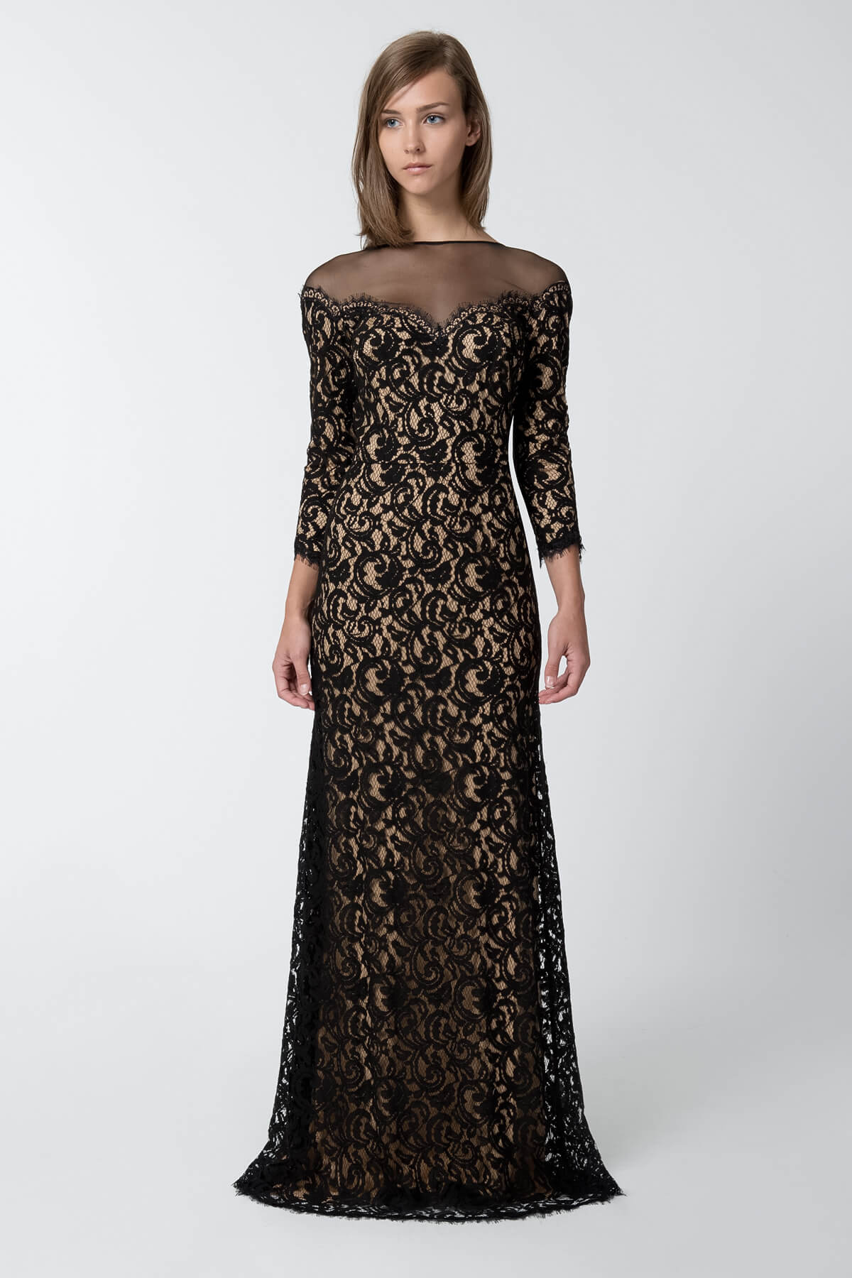 Lace Gown with Illusion Neckline