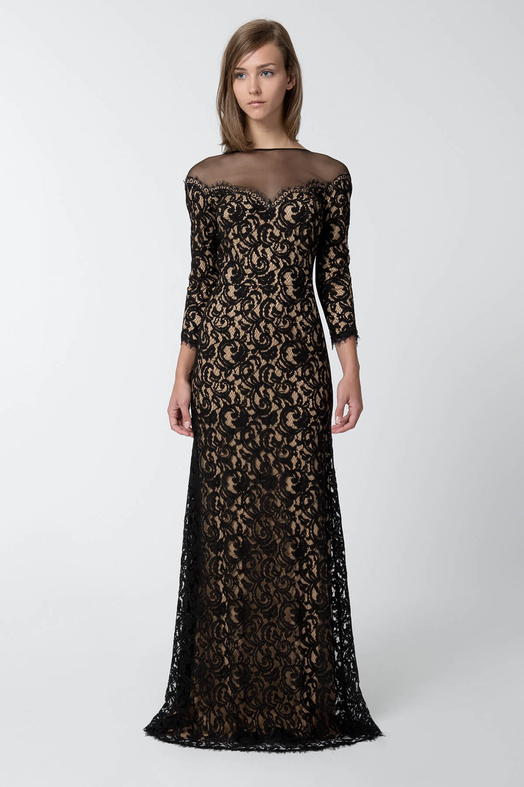 Lace Gown with Illusion Neckline