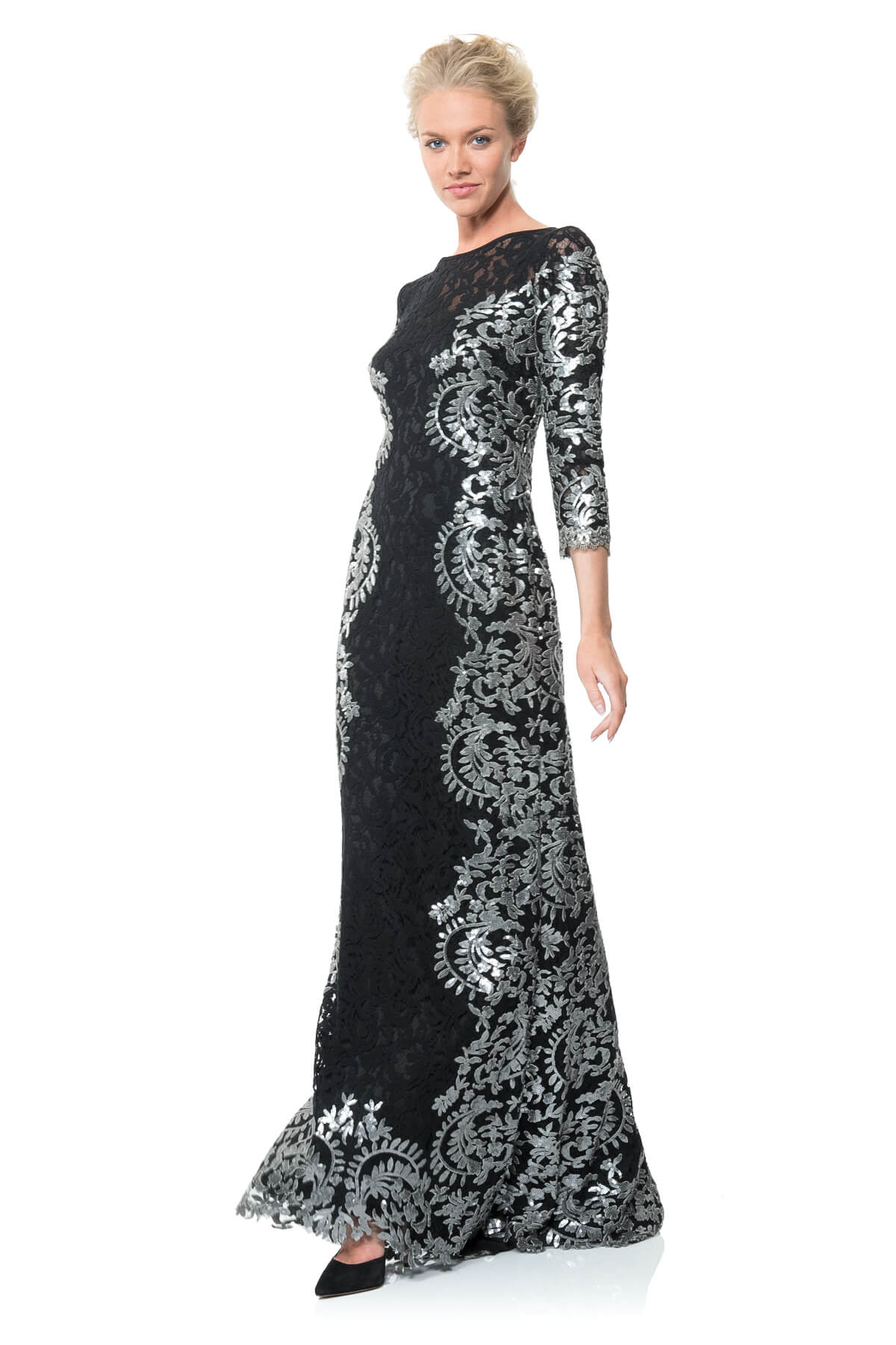 Paillette Lace Panel Gown