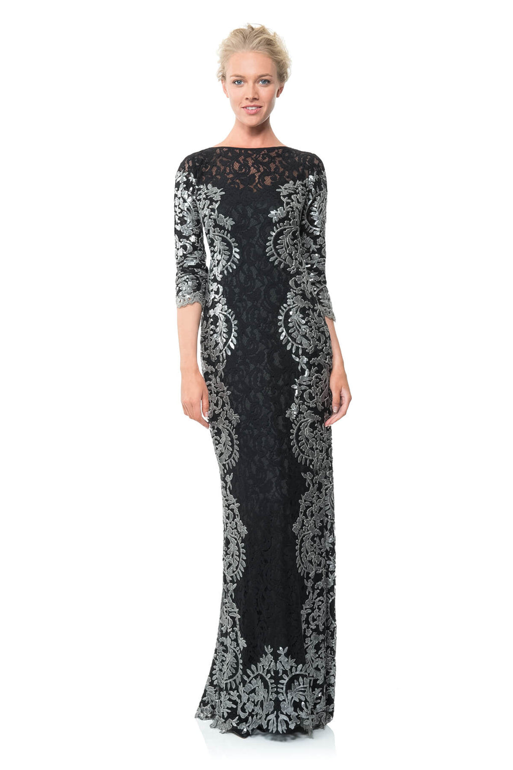 Paillette Lace Panel Gown