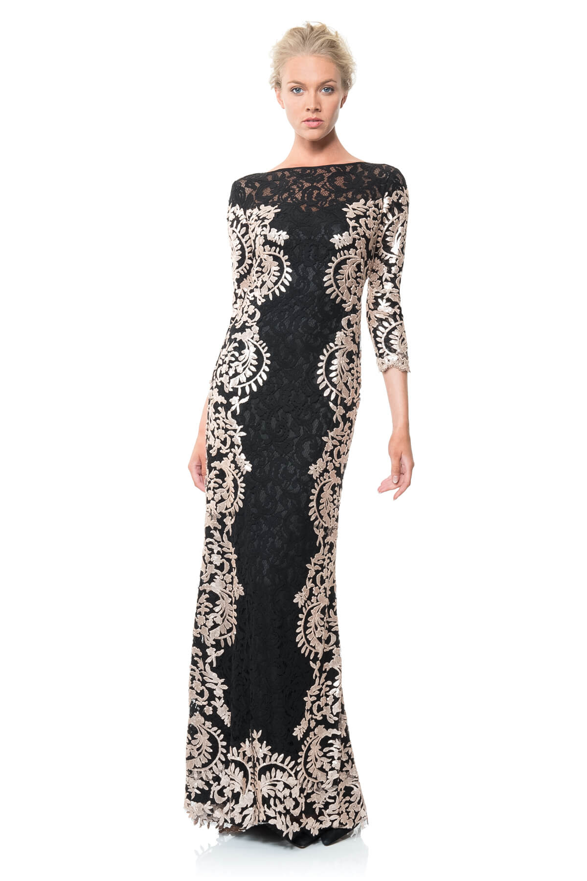 Paillette Lace Panel Gown