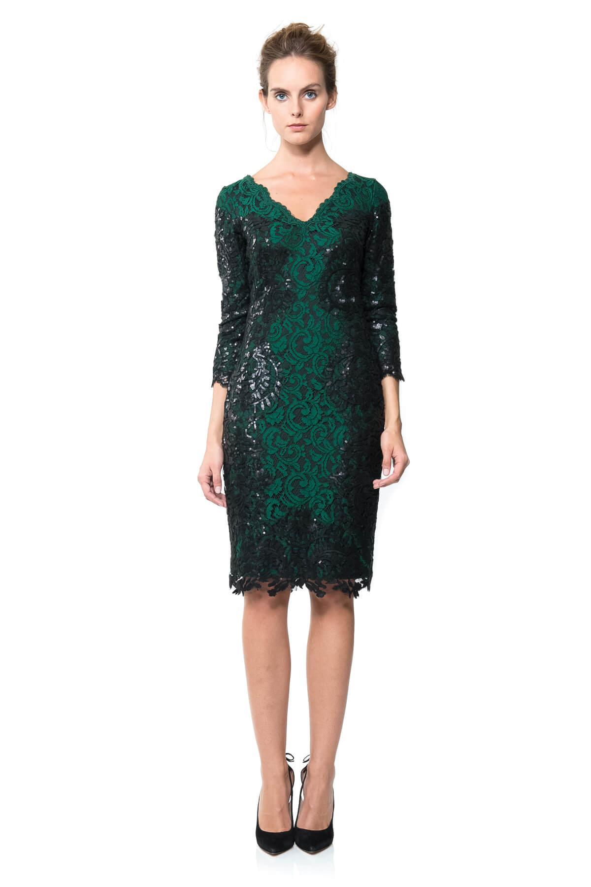 Paillette Lace Panel Dress