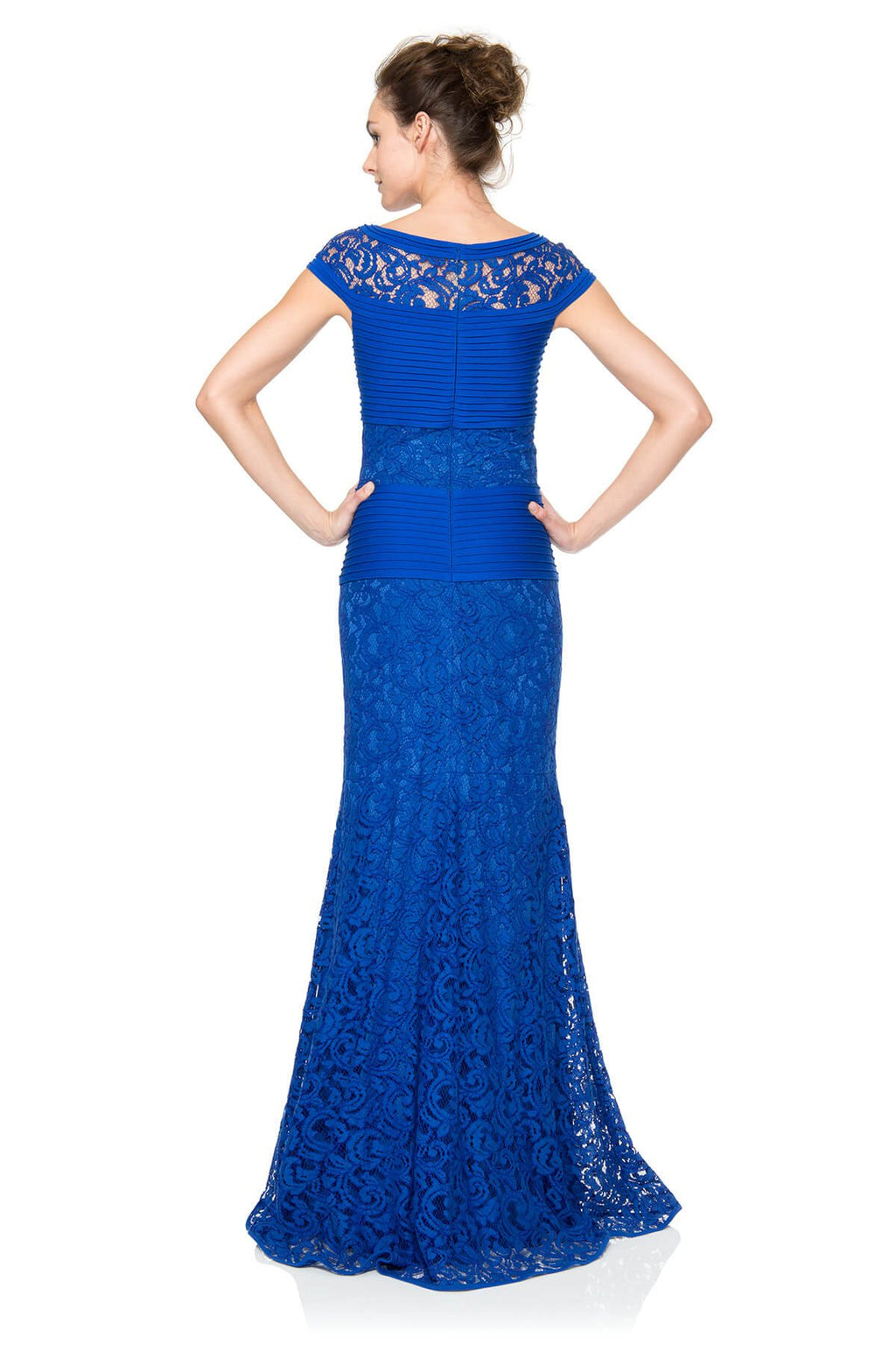 Pintuck Jersey and Lace Cap Sleeve Gown