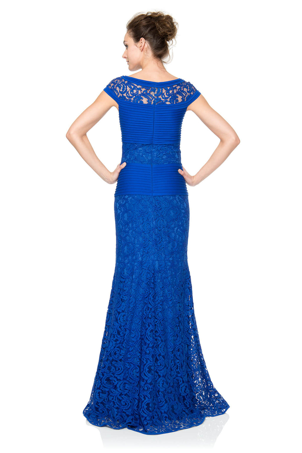 Pintuck Jersey and Lace Cap Sleeve Gown