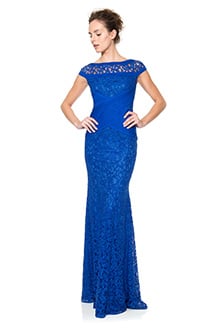 Pintuck Jersey and Lace Cap Sleeve Gown
