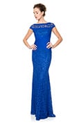 Pintuck Jersey and Lace Cap Sleeve Gown
