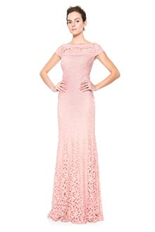 Pintuck Jersey and Lace Cap Sleeve Gown