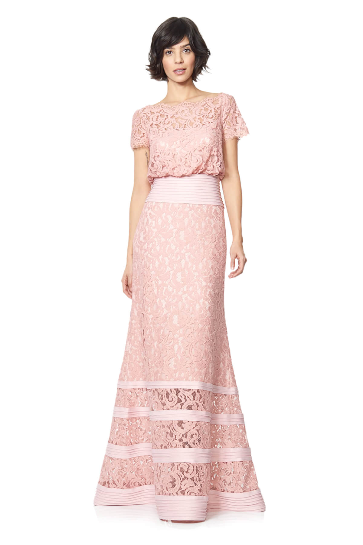 Tadashi Shoji - Blouson Waist Embroidered Lace Gown