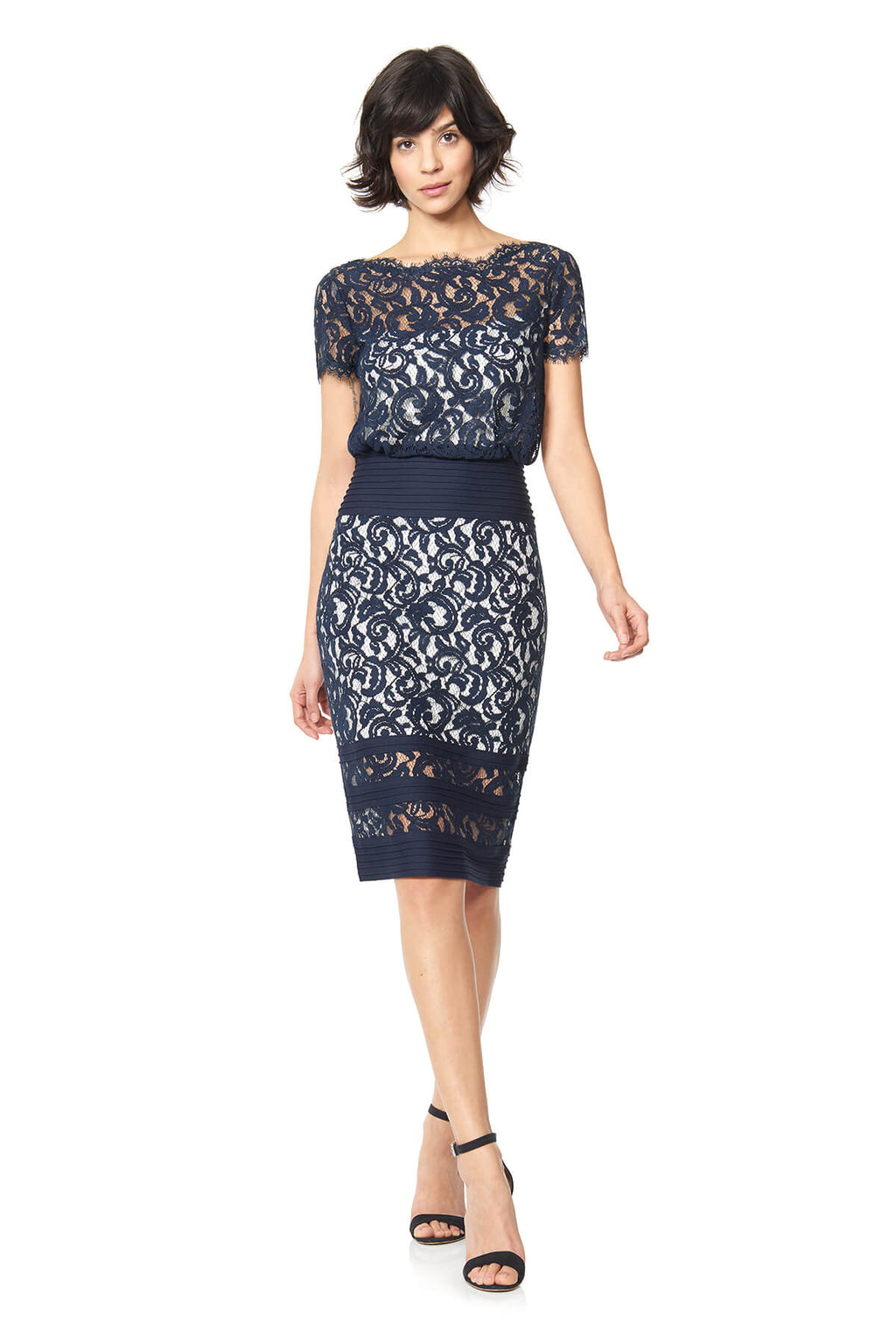 Tadashi Shoji - Blouson Waist Embroidered Lace Dress
