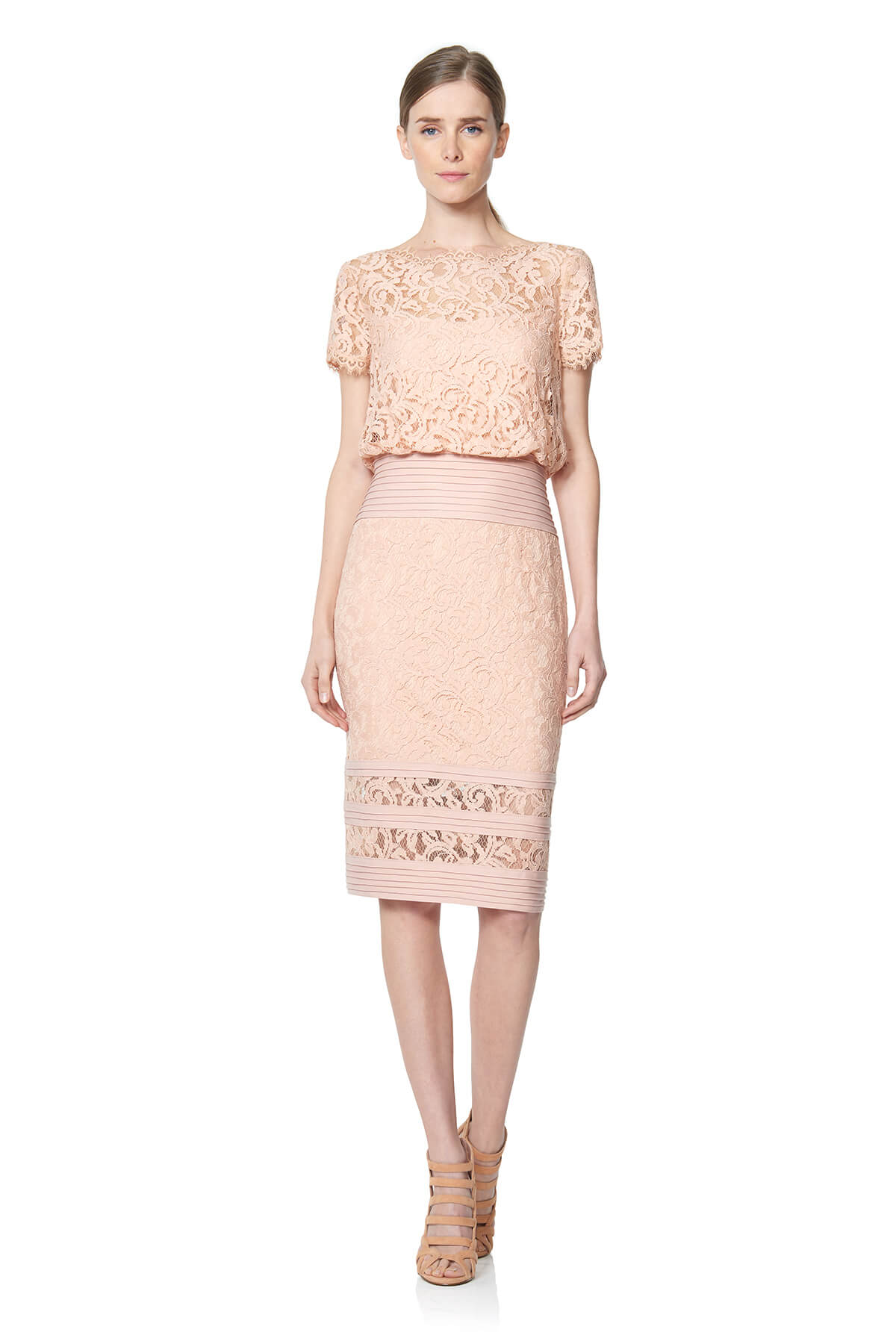 Tadshi Shoji - Blouson Waist Embroidered Lace Dress
