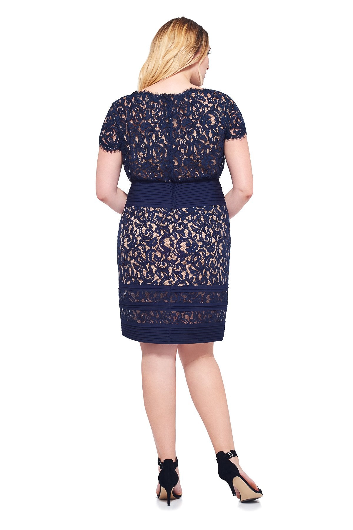 Blouson Waist Embroidered Lace Dress - PLUS SIZE