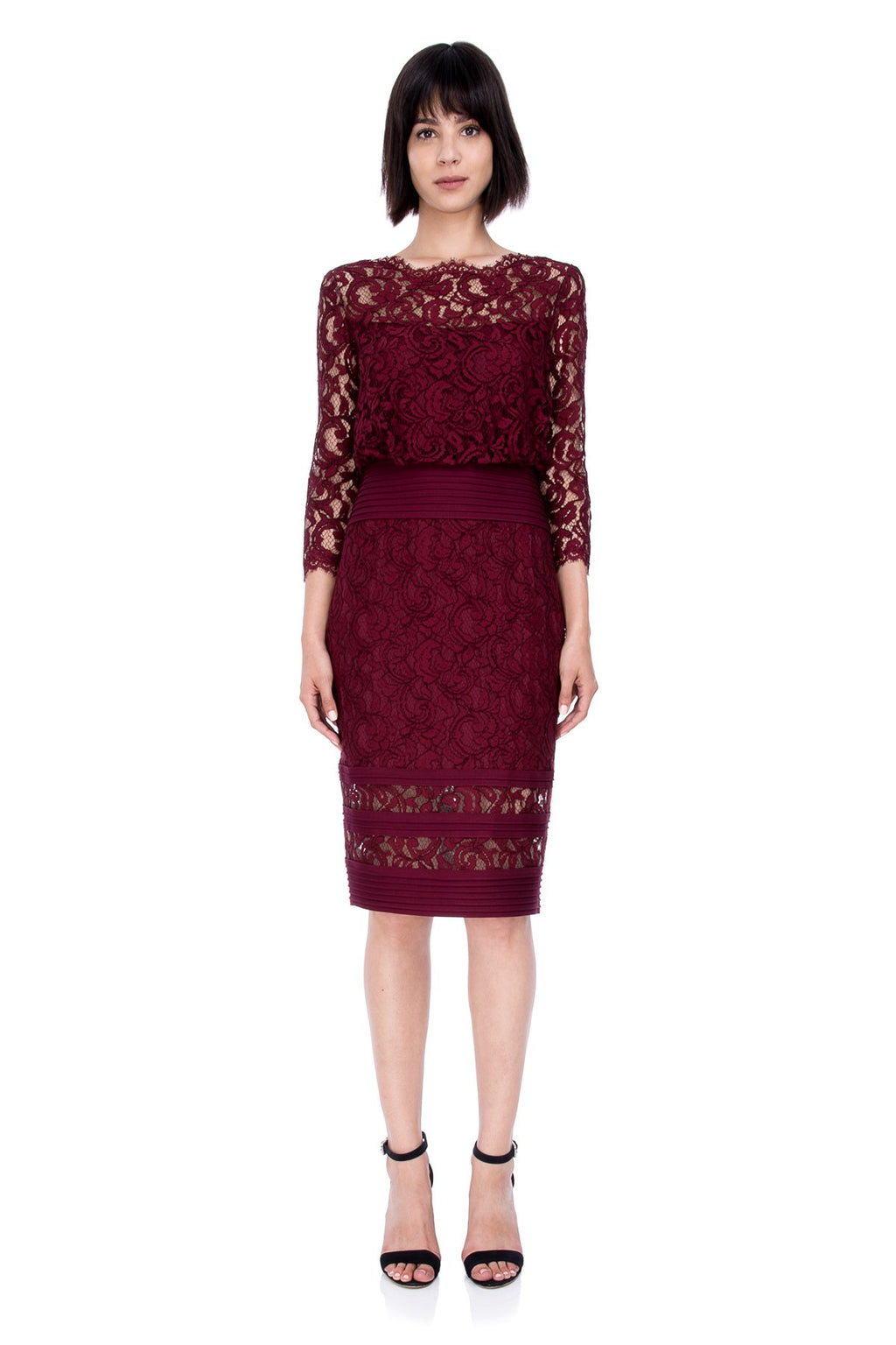 Tadashi Shoji - Blouson Waist Embroidered Lace Dress