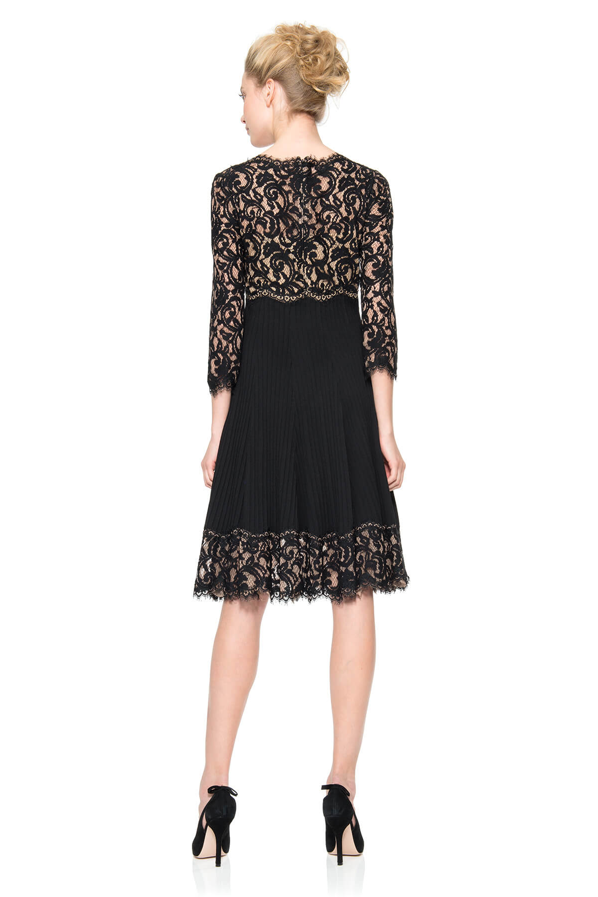 Lace and Pintuck Jersey 3/4 Sleeve Dress