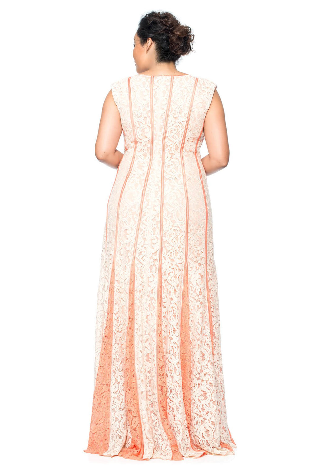 Lace-Paneled Gown with Contrast Godets - PLUS SIZE