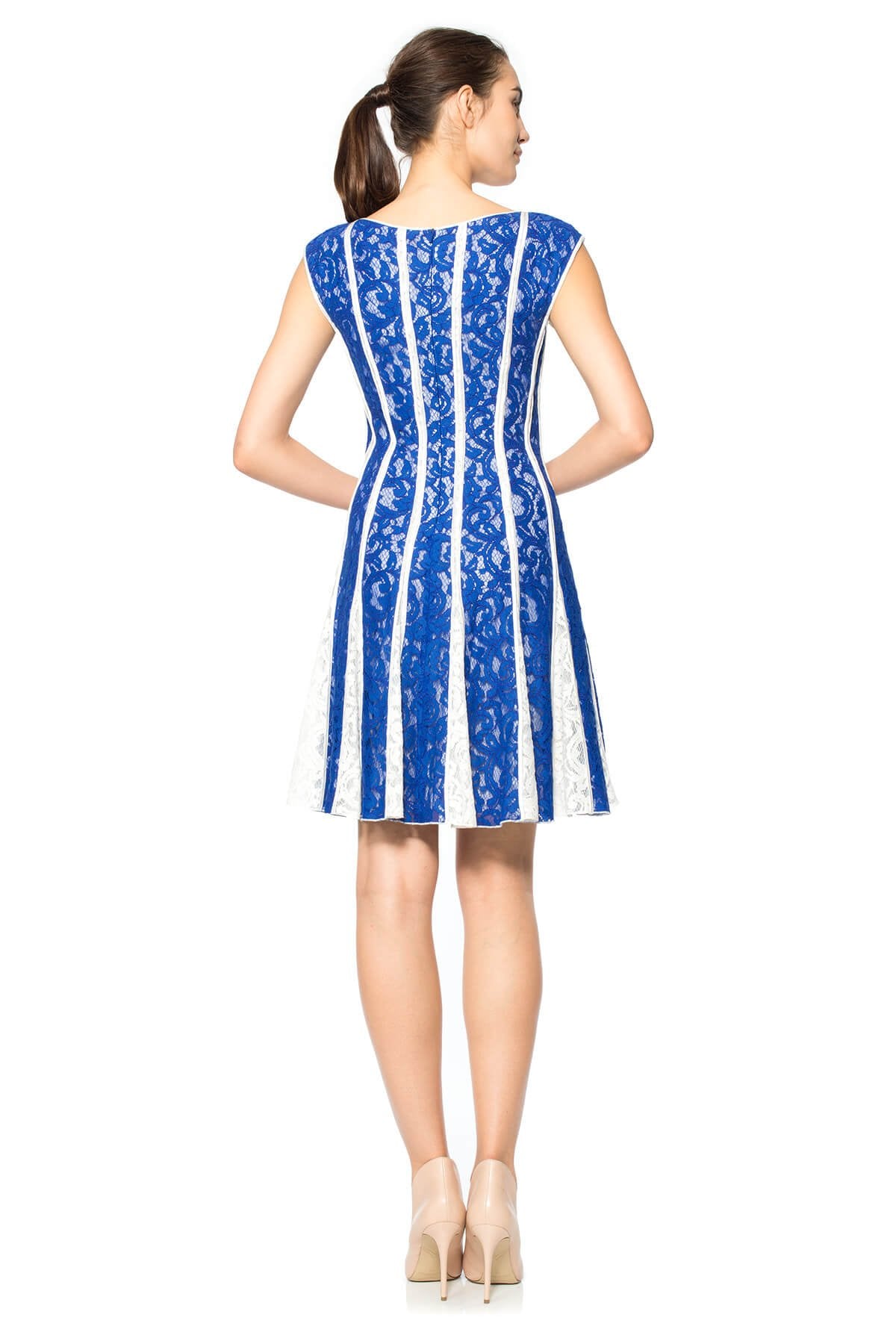 Lace-Paneled Dress with Contrast Godets