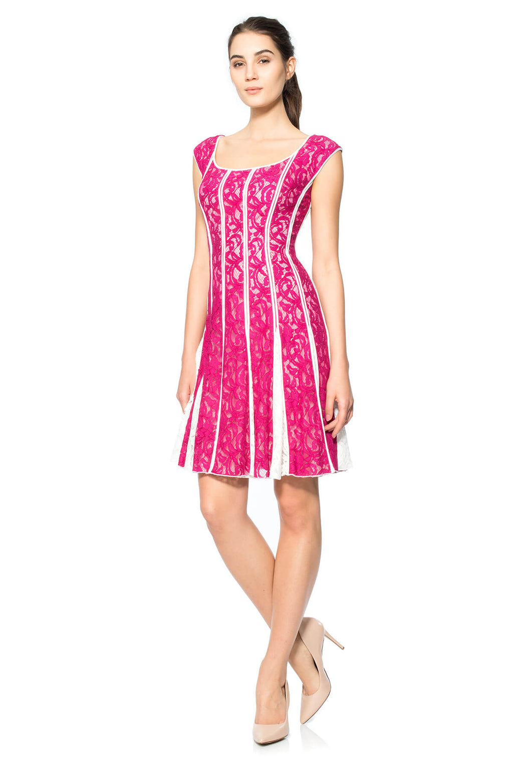 Lace-Paneled Dress with Contrast Godets