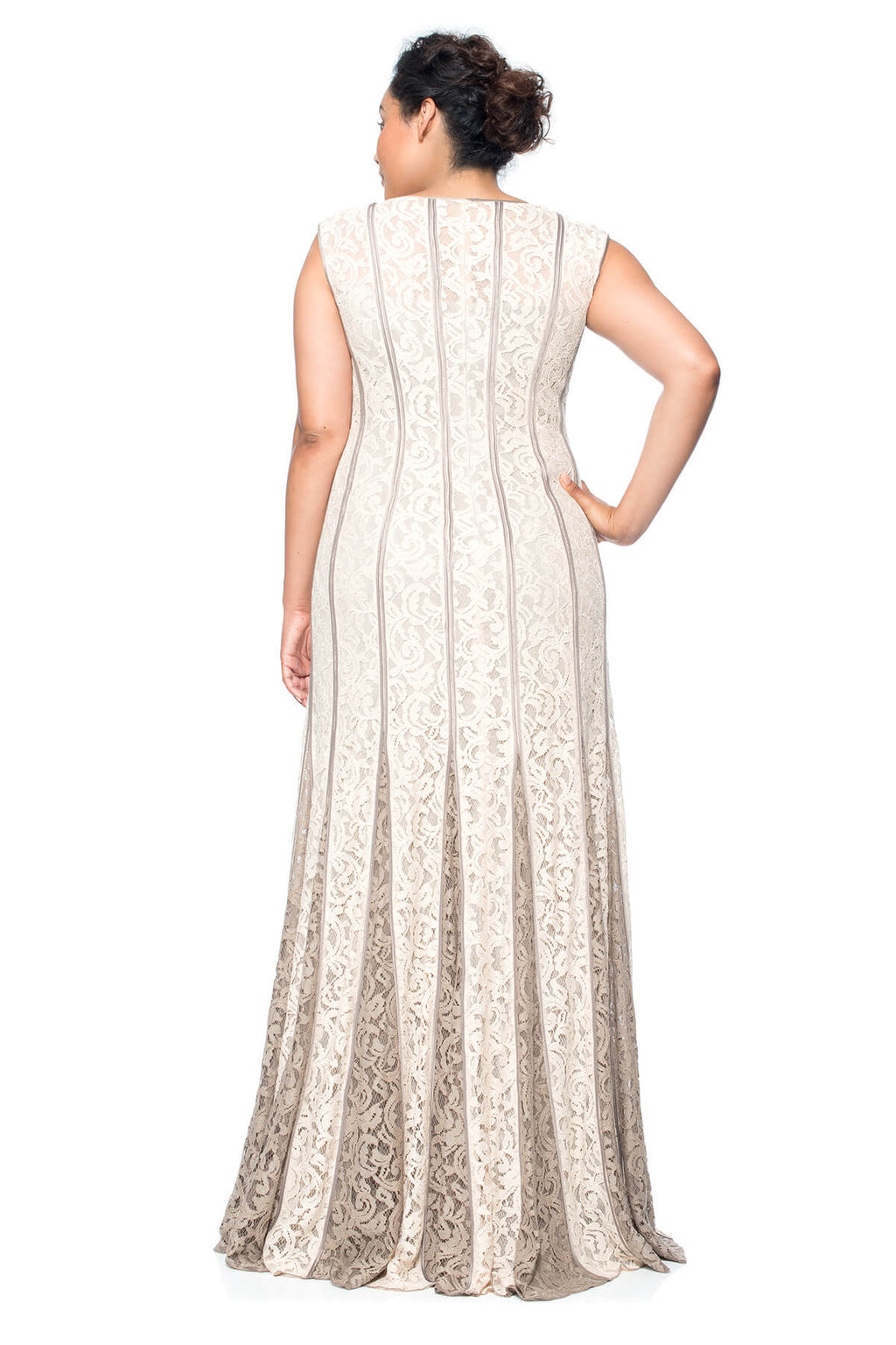 Lace-Paneled Gown with Contrast Godets - PLUS SIZE