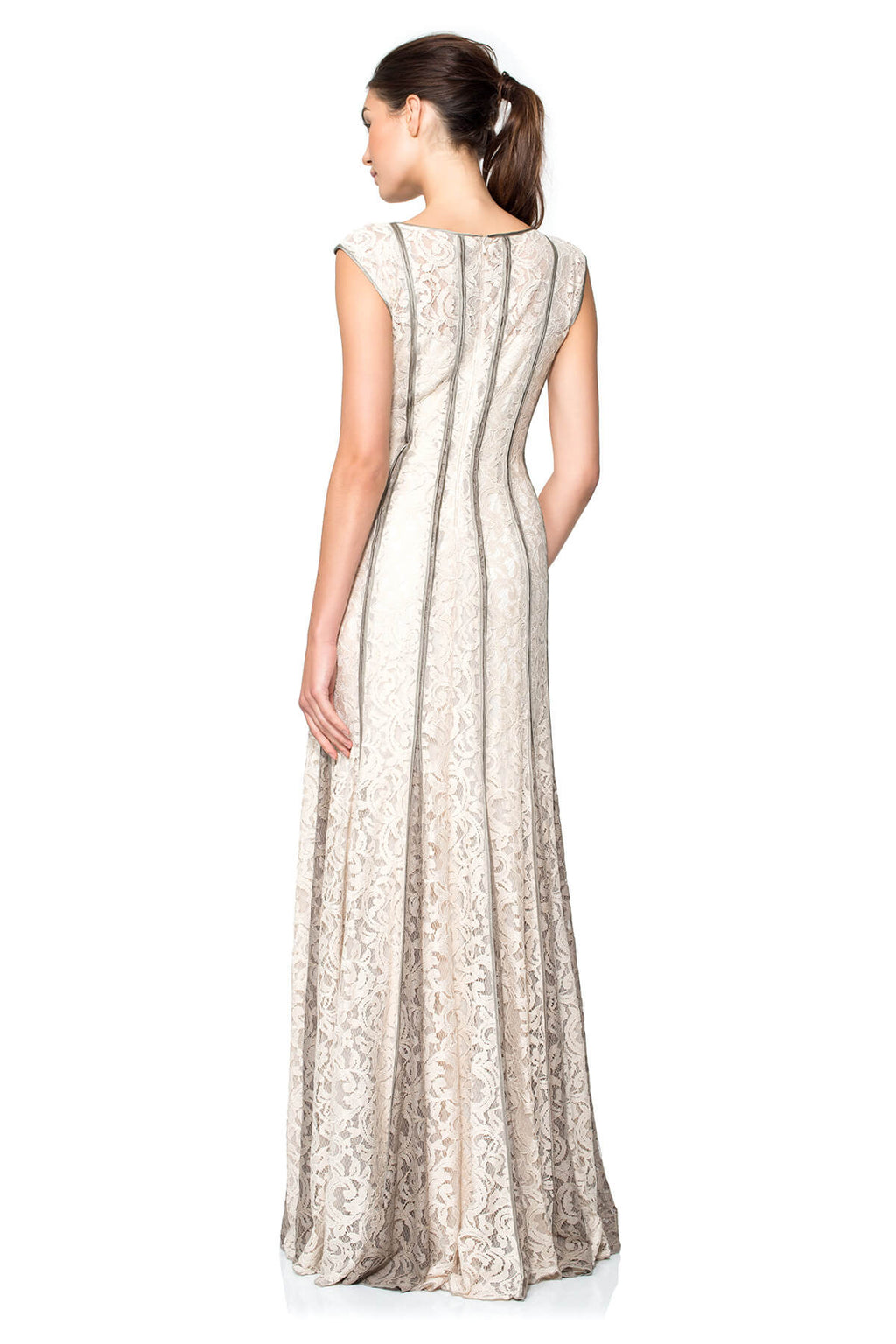 Lace-Paneled Gown with Contrast Godets