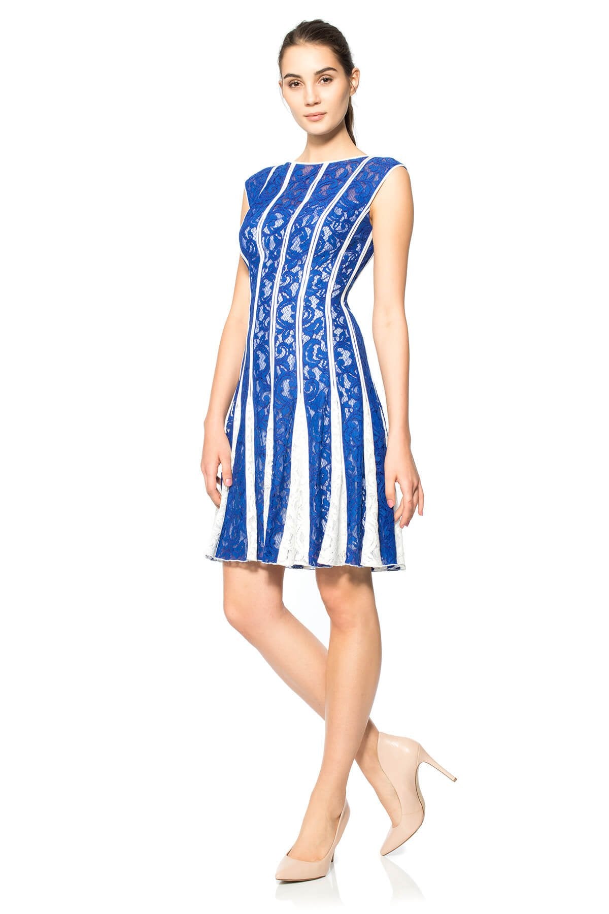 Lace-Paneled Dress with Contrast Godets