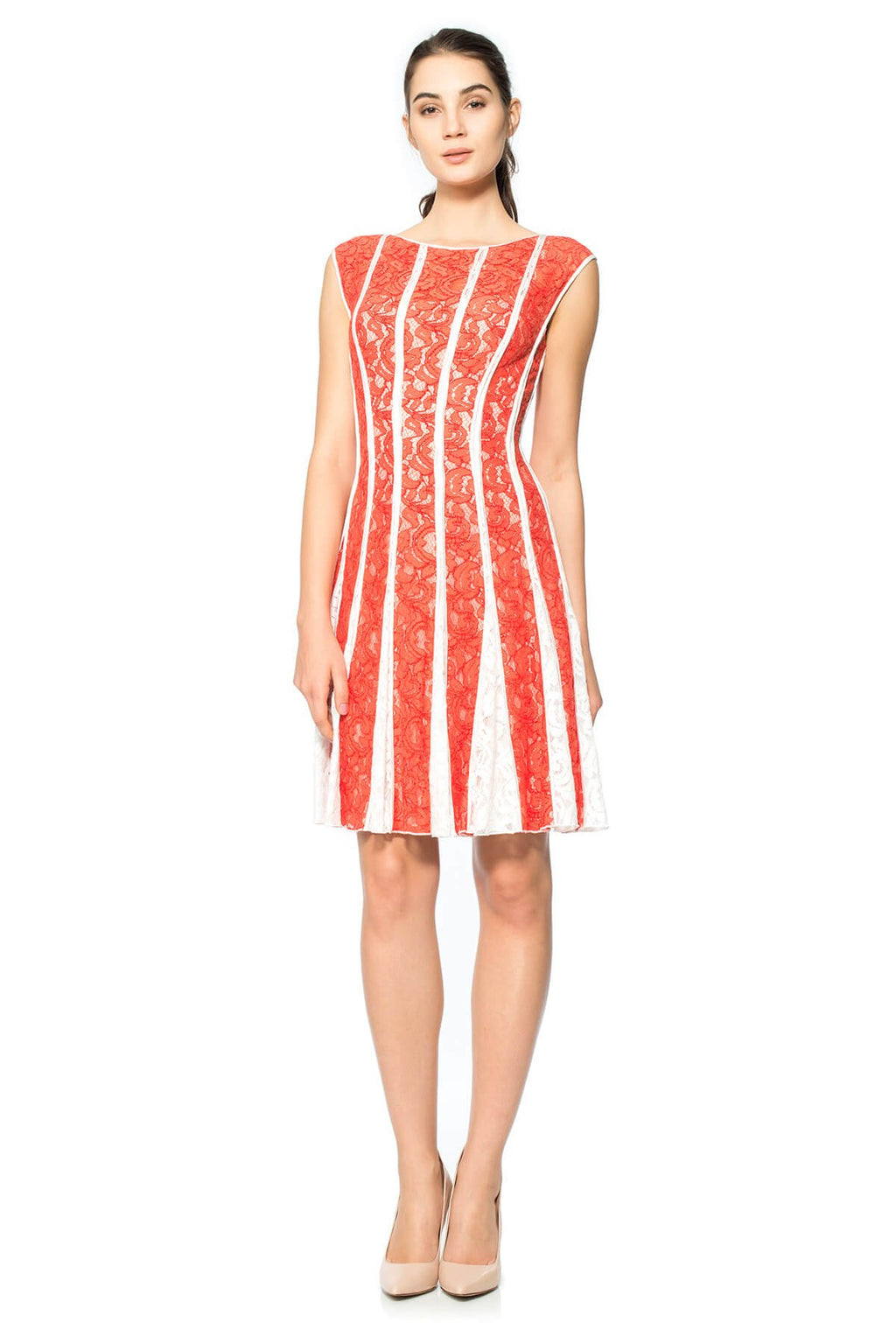 Lace-Paneled Dress with Contrast Godets