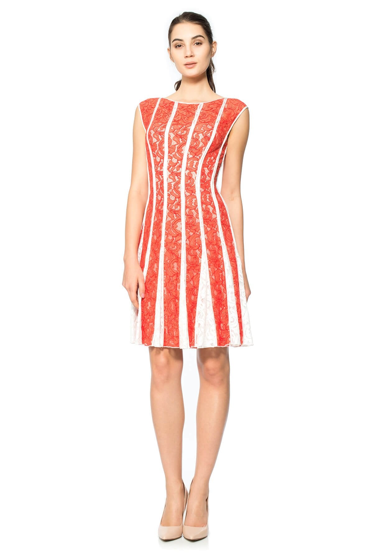 Lace-Paneled Dress with Contrast Godets