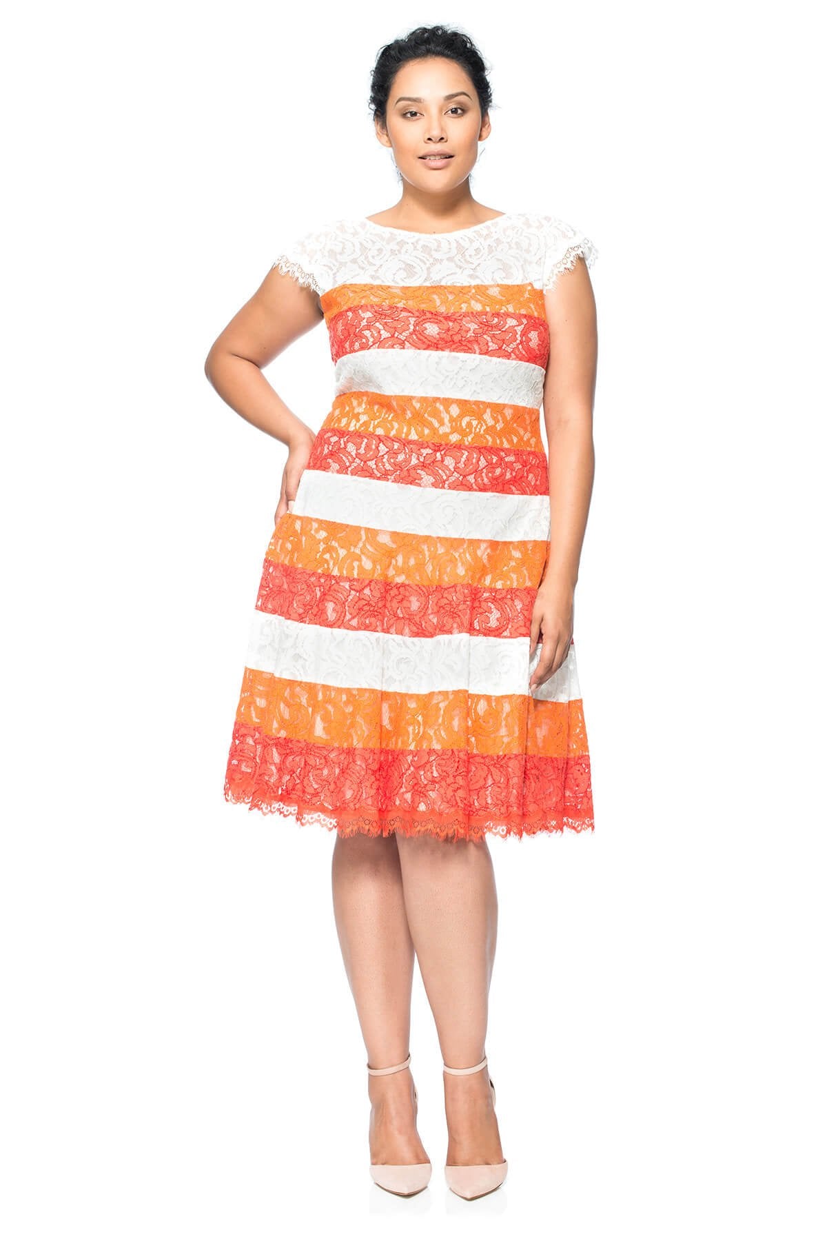 Ombre Lace Cap Sleeve Cocktail Dress - PLUS SIZE