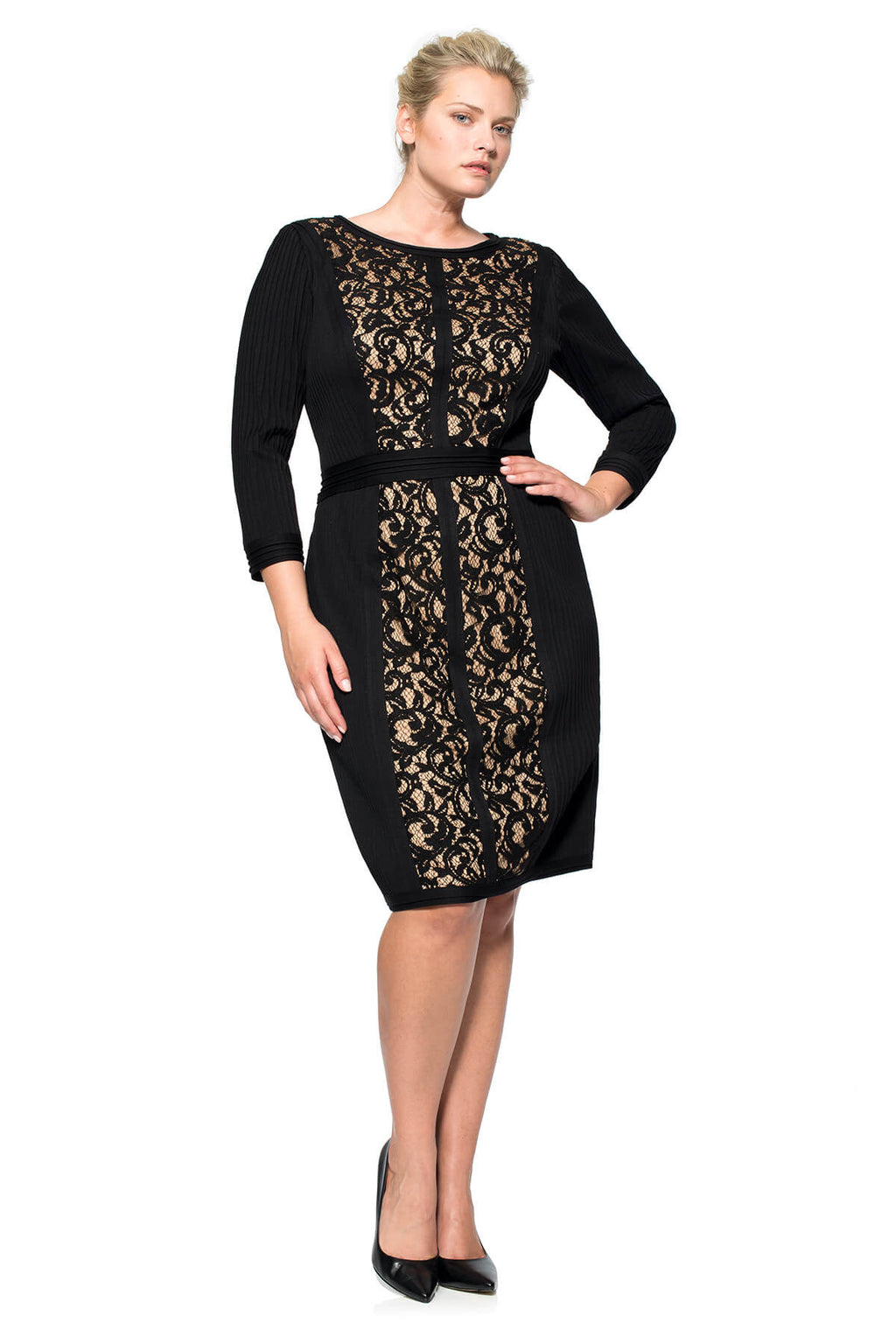 Tadashi Shoji Plus Size - Lace Boatneck 3/4 Sleeve Dress
