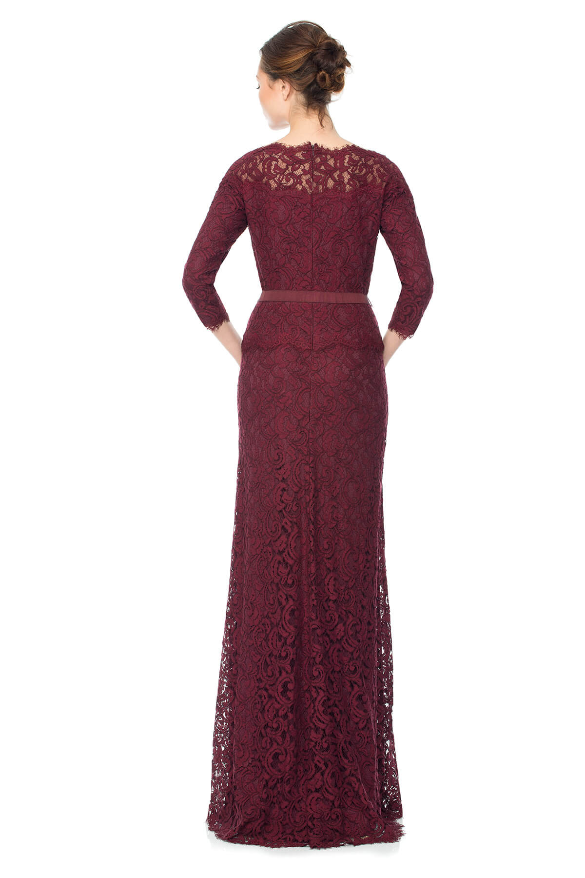 Tadashi Shoji Petite Size - Illusion Lace 3/4 sleeve Gown
