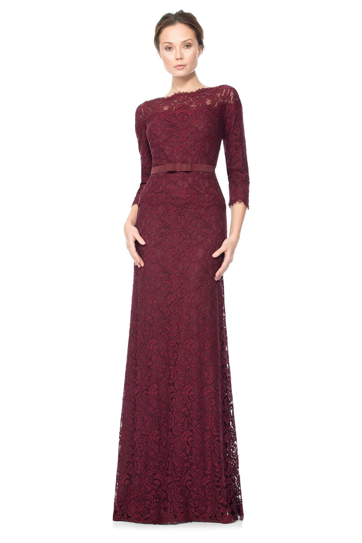 Tadashi Shoji Petite Size - Illusion Lace 3/4 sleeve Gown