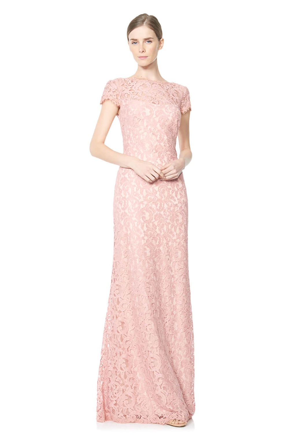 Tadashi Shoji - Embroidered Lace Cap Sleeve Gown