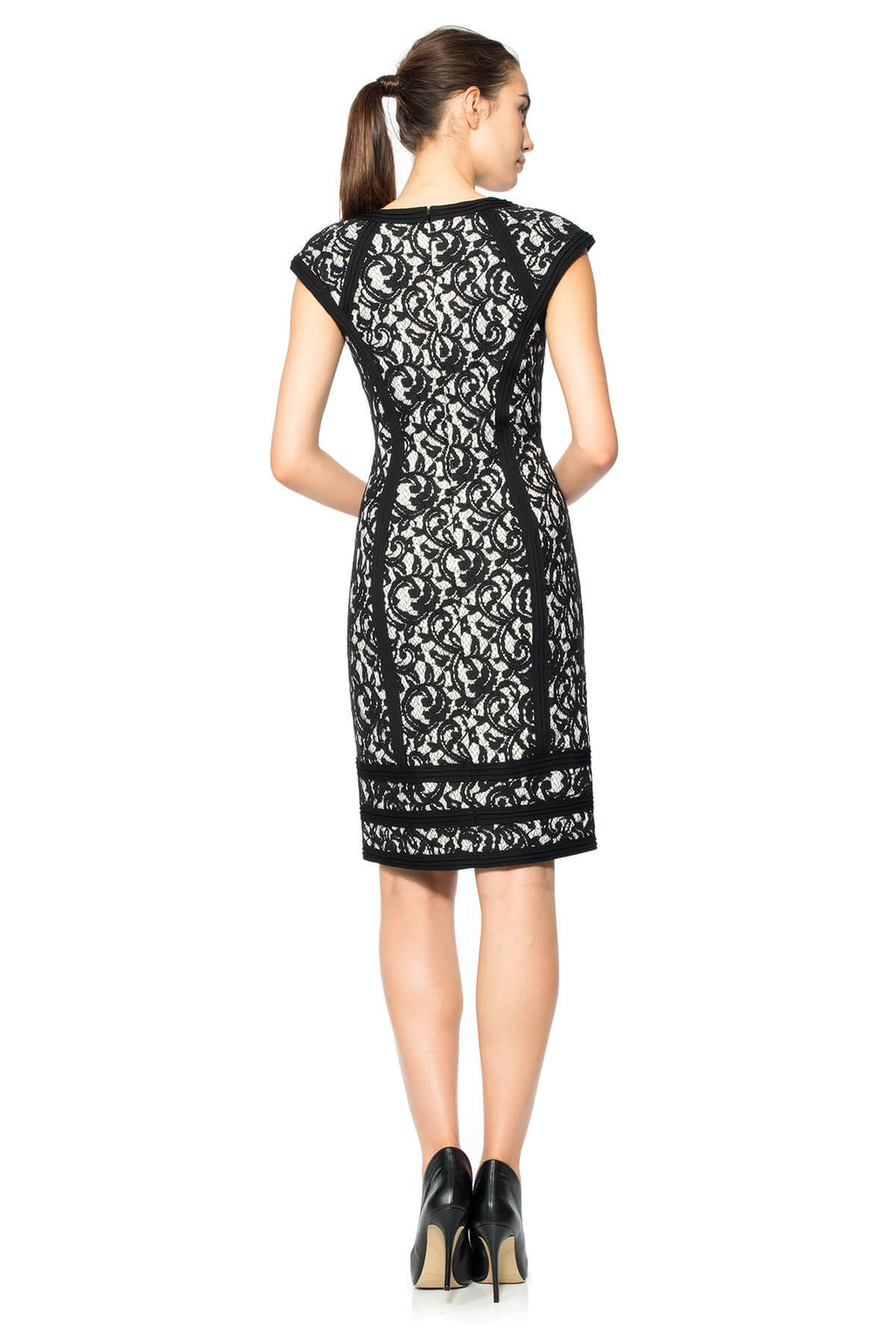 Embroidered Lace Dress with Sheer Insets