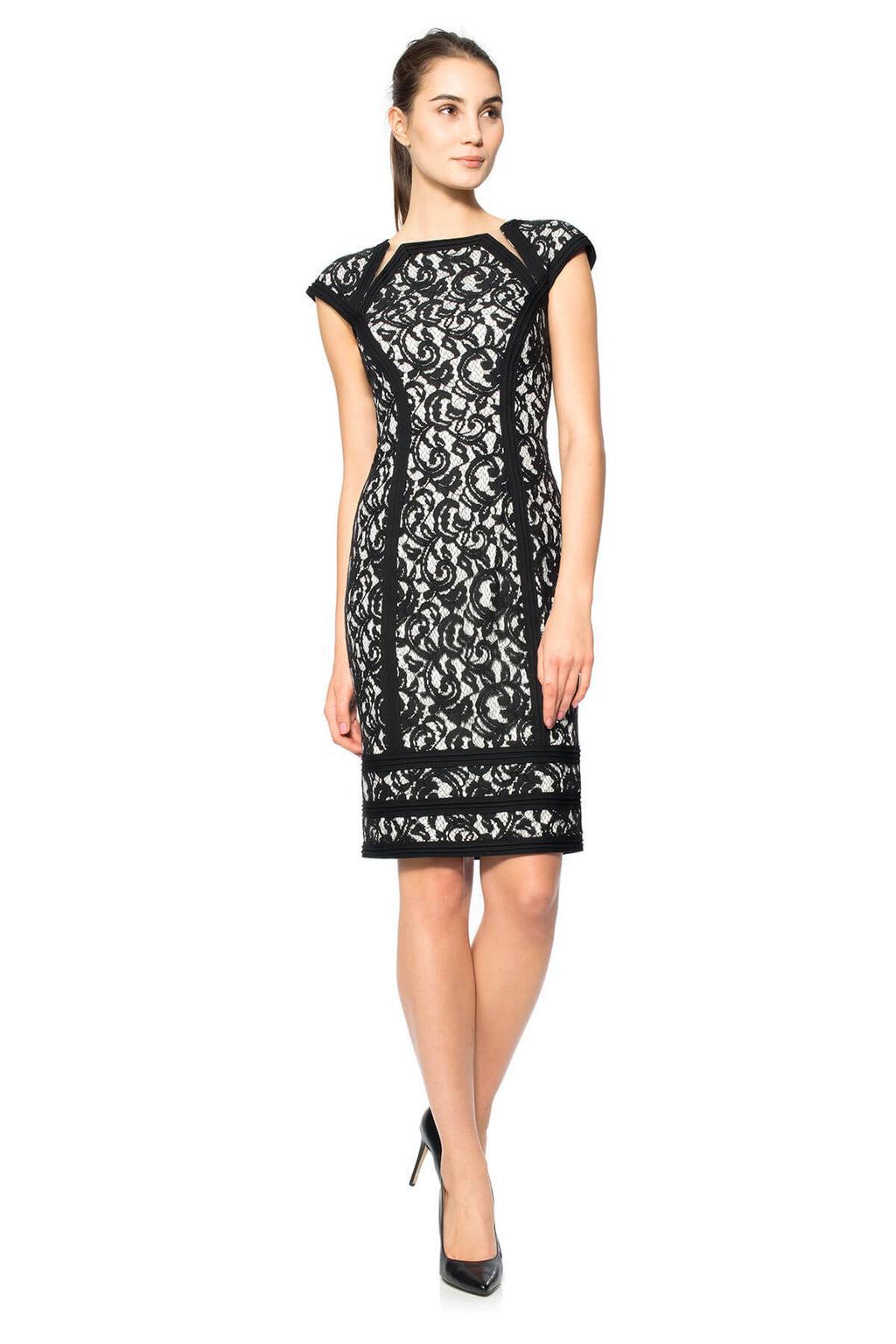 Embroidered Lace Dress with Sheer Insets
