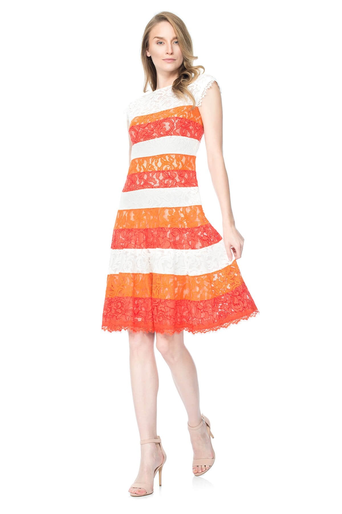 Ombre Lace Cap Sleeve Cocktail Dress