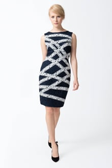 Asymmetric Banded Lace Dress in Navy / Ivory