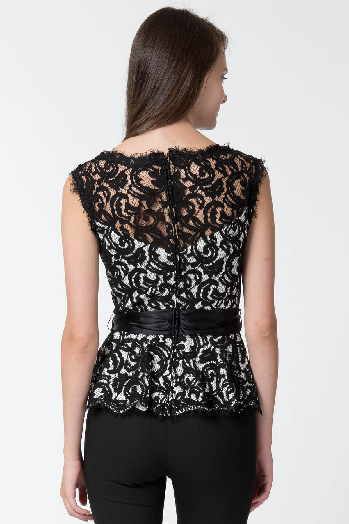Lace Peplum Top in Black / Ivory