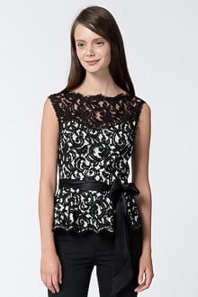 Lace Peplum Top in Black / Ivory