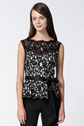 Lace Peplum Top in Black / Ivory
