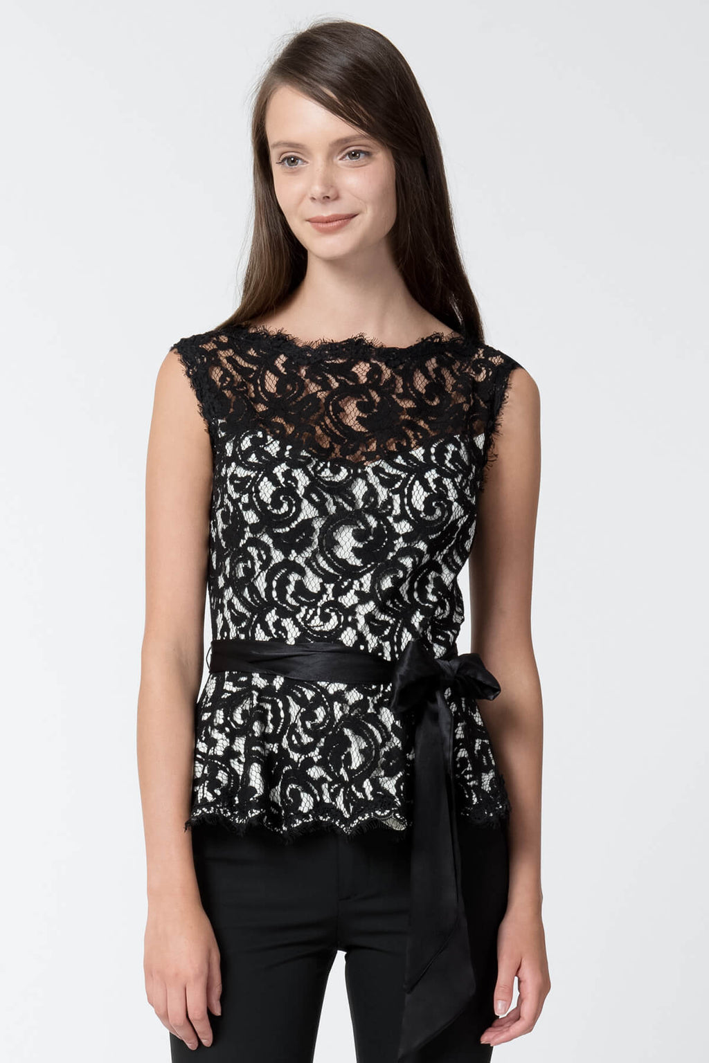 Lace Peplum Top in Black / Ivory