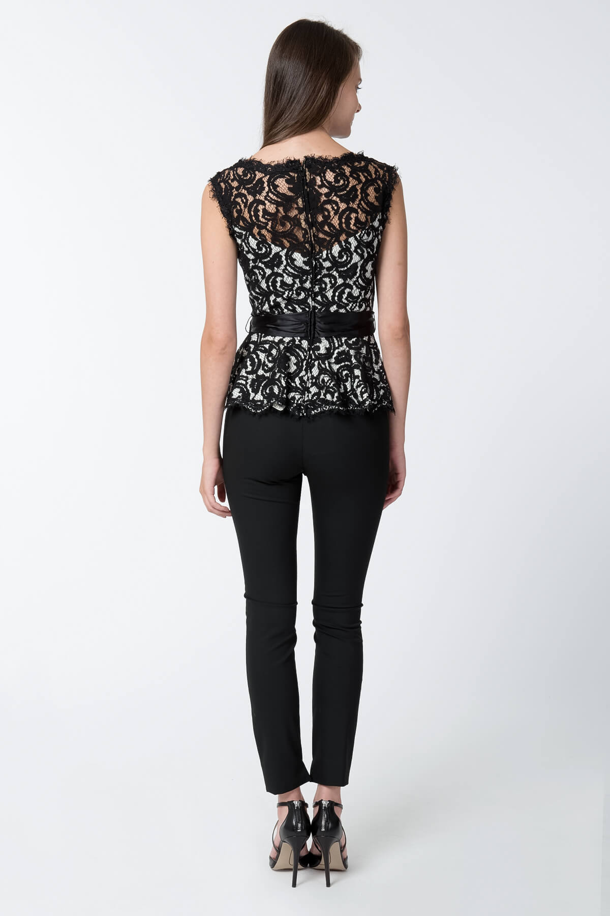 Lace Peplum Top in Black / Ivory