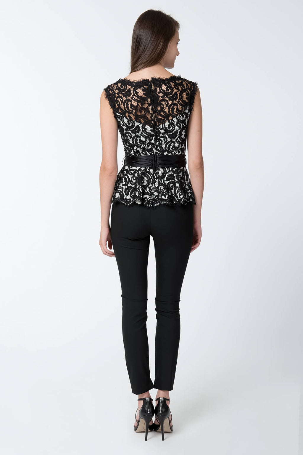 Lace Peplum Top in Black / Ivory