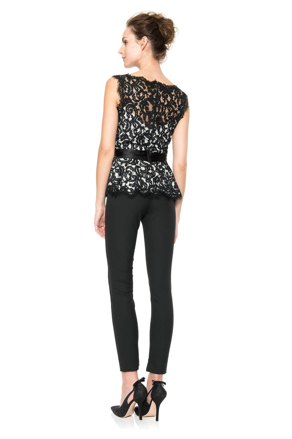 Lace Peplum Top in Black / Ivory