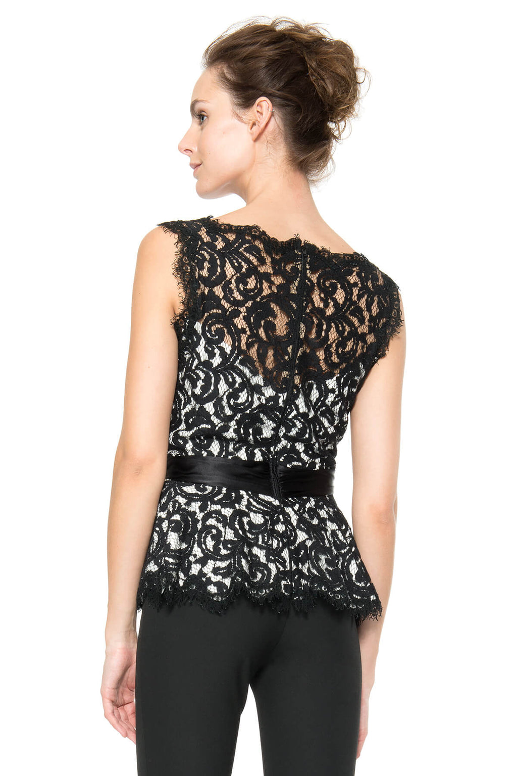 Lace Peplum Top in Black / Ivory