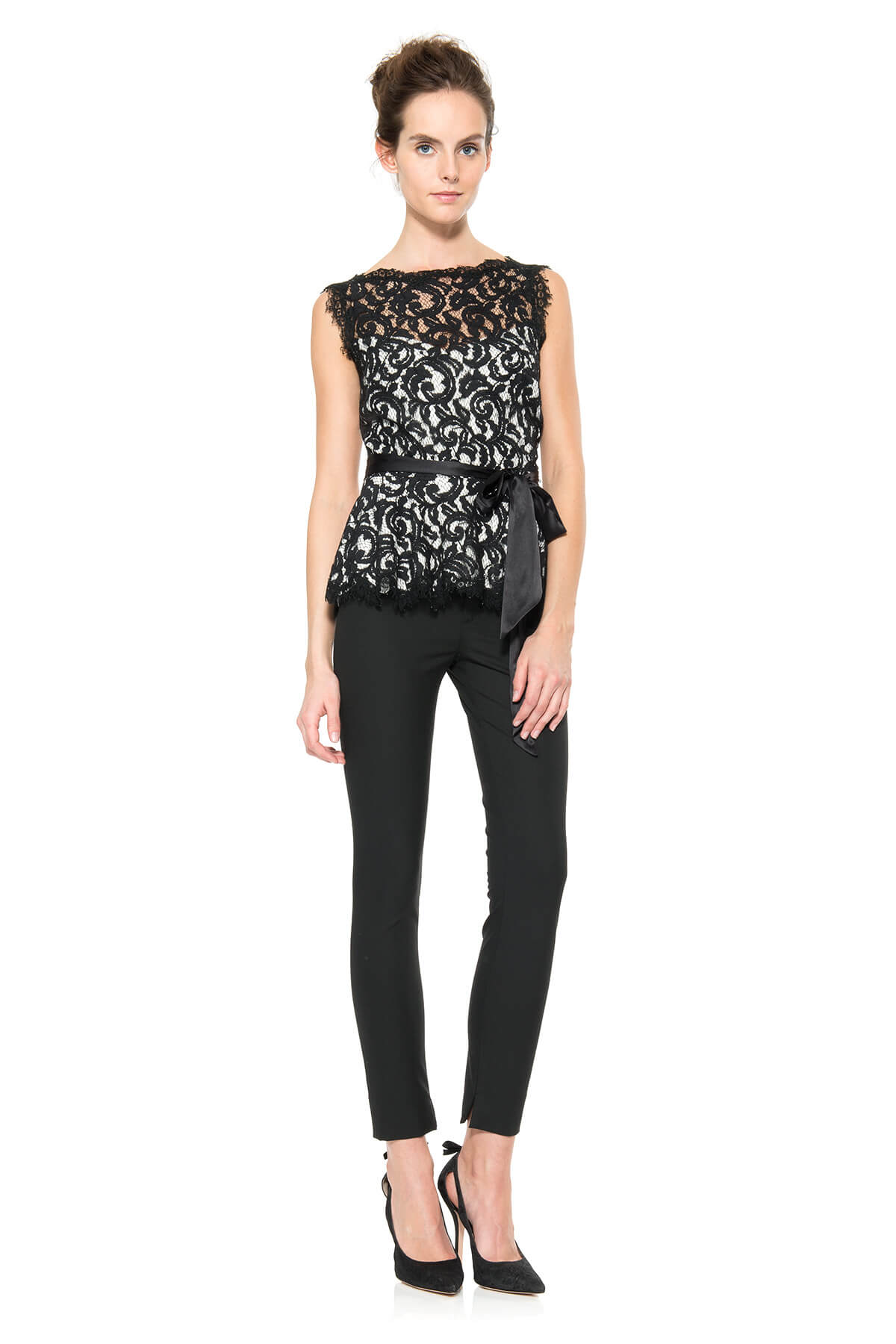 Lace Peplum Top in Black / Ivory