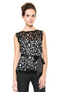 Lace Peplum Top in Black / Ivory