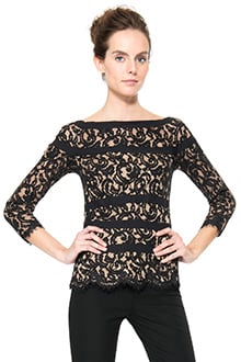 Lace 3/4 Sleeve Top in Black / Nude