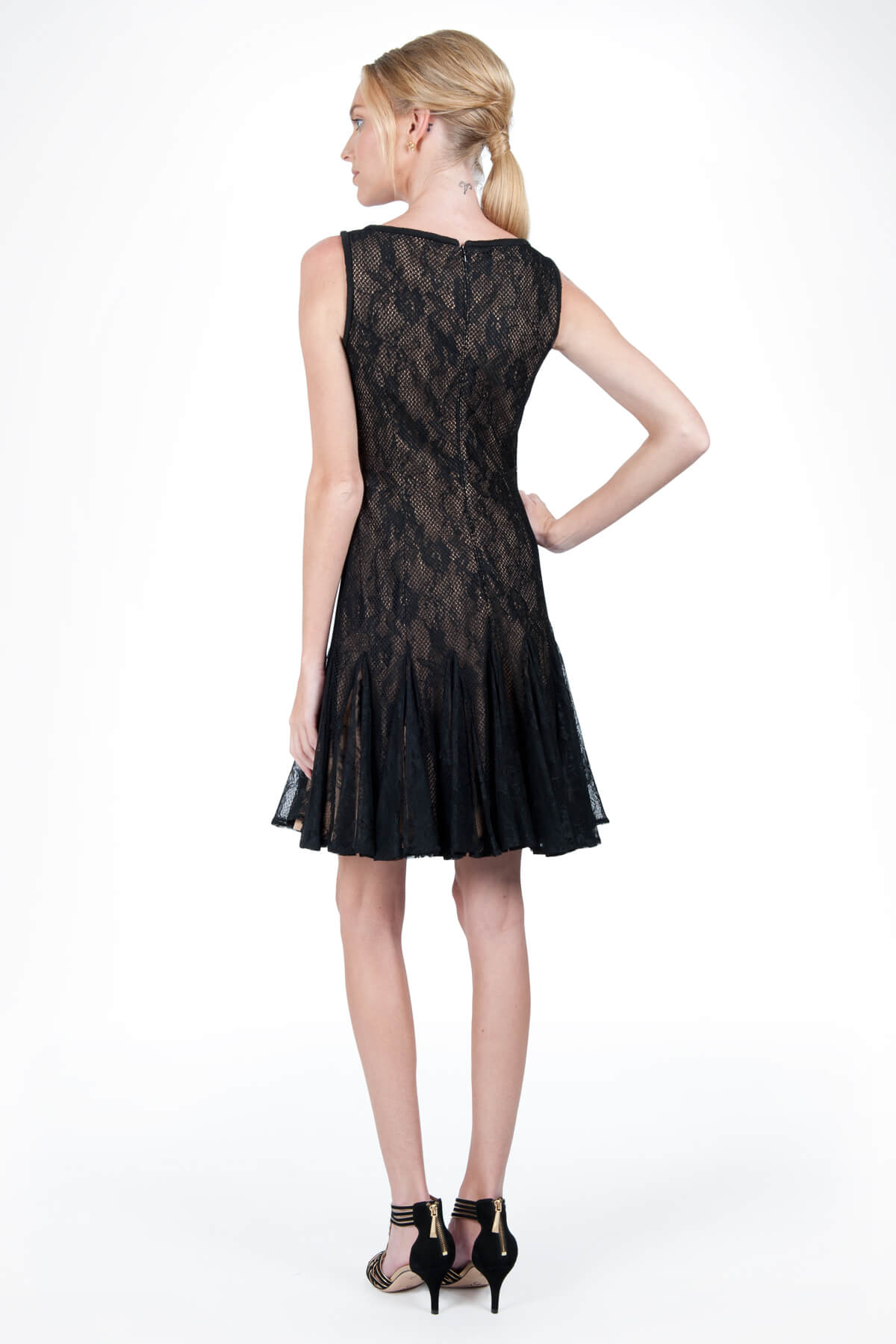 Mesh Overlay Dress in Black / Nude