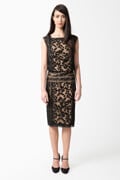 Blouson Sheath Dress in Black / Nude