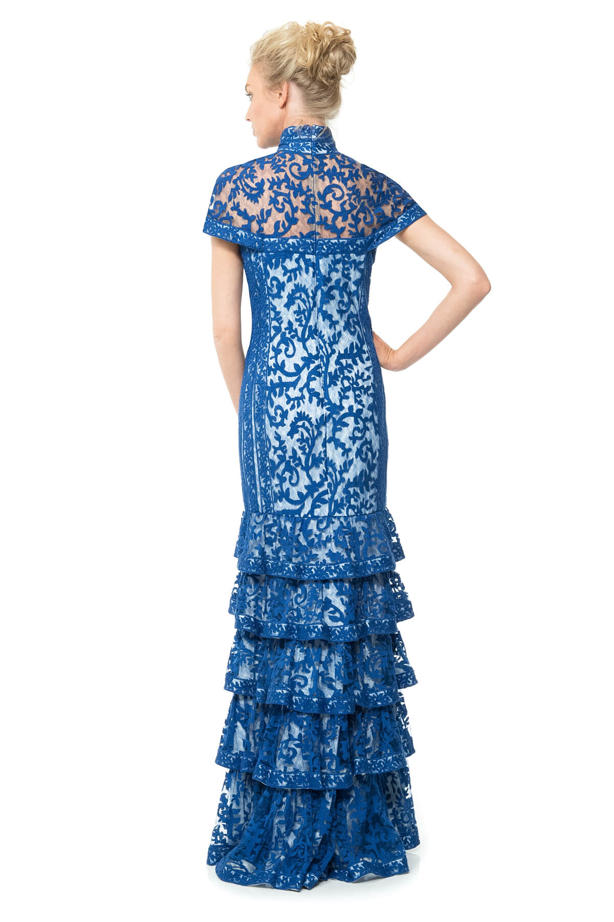 Tiered Embroidered Lace Gown