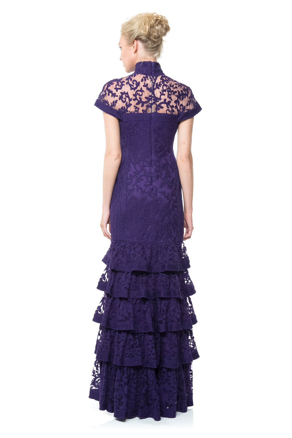 Tiered Embroidered Lace Gown